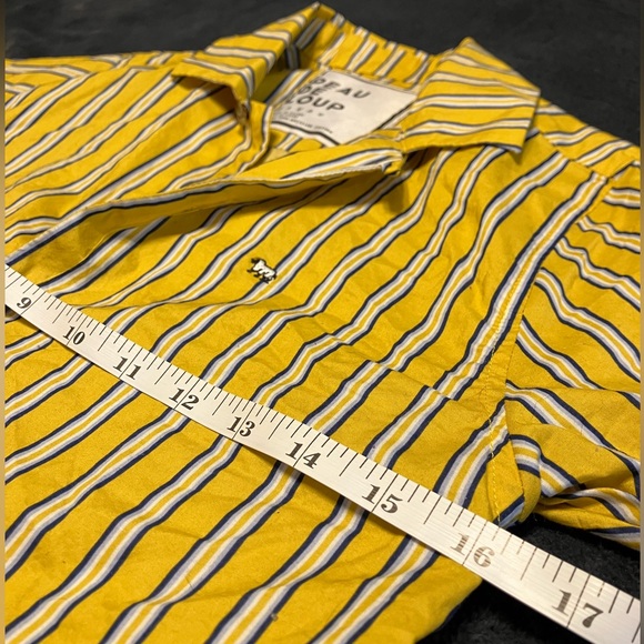 Peau de Loup Yellow Striped Short Sleeve Button Down - Picture 6 of 7